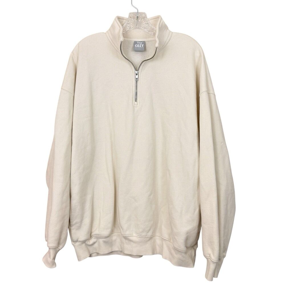 Aritzia Cozy Fleece TNA Zip Sweatshirt Boyfriend Sweatfleece Womens Sz XL Ivory